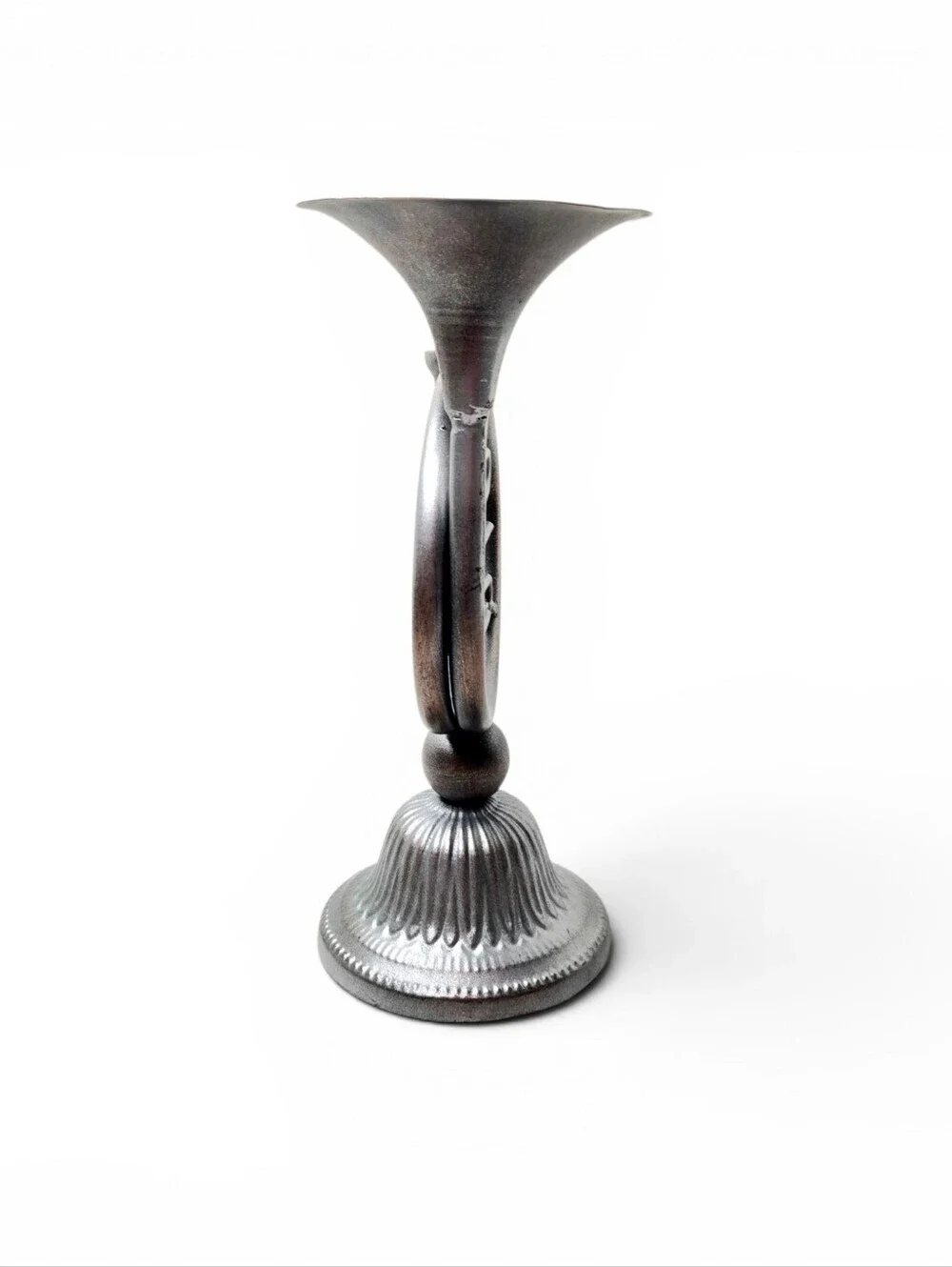 French Horn Candle Holder, Silver.